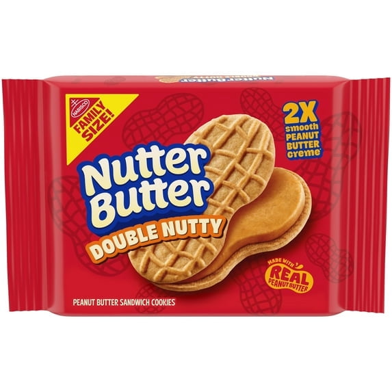 NUTTER BUTTER Double Nutty Peanut Butter Sandwich Cookies, Family Size, 15.27 oz-3pk, With Olive Green Bowl By ValueNest