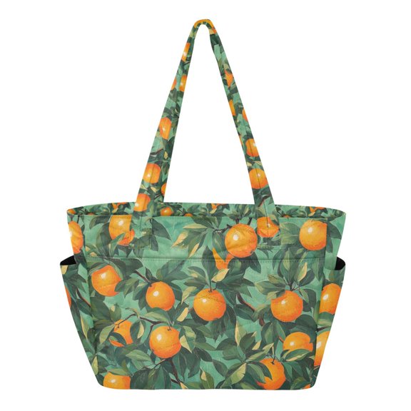 FORMRS Tote Bag for Women Quilted Large Capacity Travel Work Carry On Shoulder Handbag, Orange Tree Pattern
