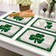 thumbnail image 1 of Decoraciones para el Día de San Patricio, Accesorios para el Día de San Patricio, 4 manteles individuales nuevos de lino con estampado de cuatro hojas, manteles aislantes para fiestas navideñas, mante, 1 of 6