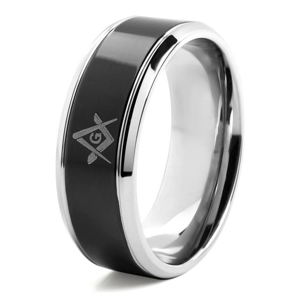 West Coast Jewelry Men's Masonic Symbol Center Two Tone Ring (8mm)