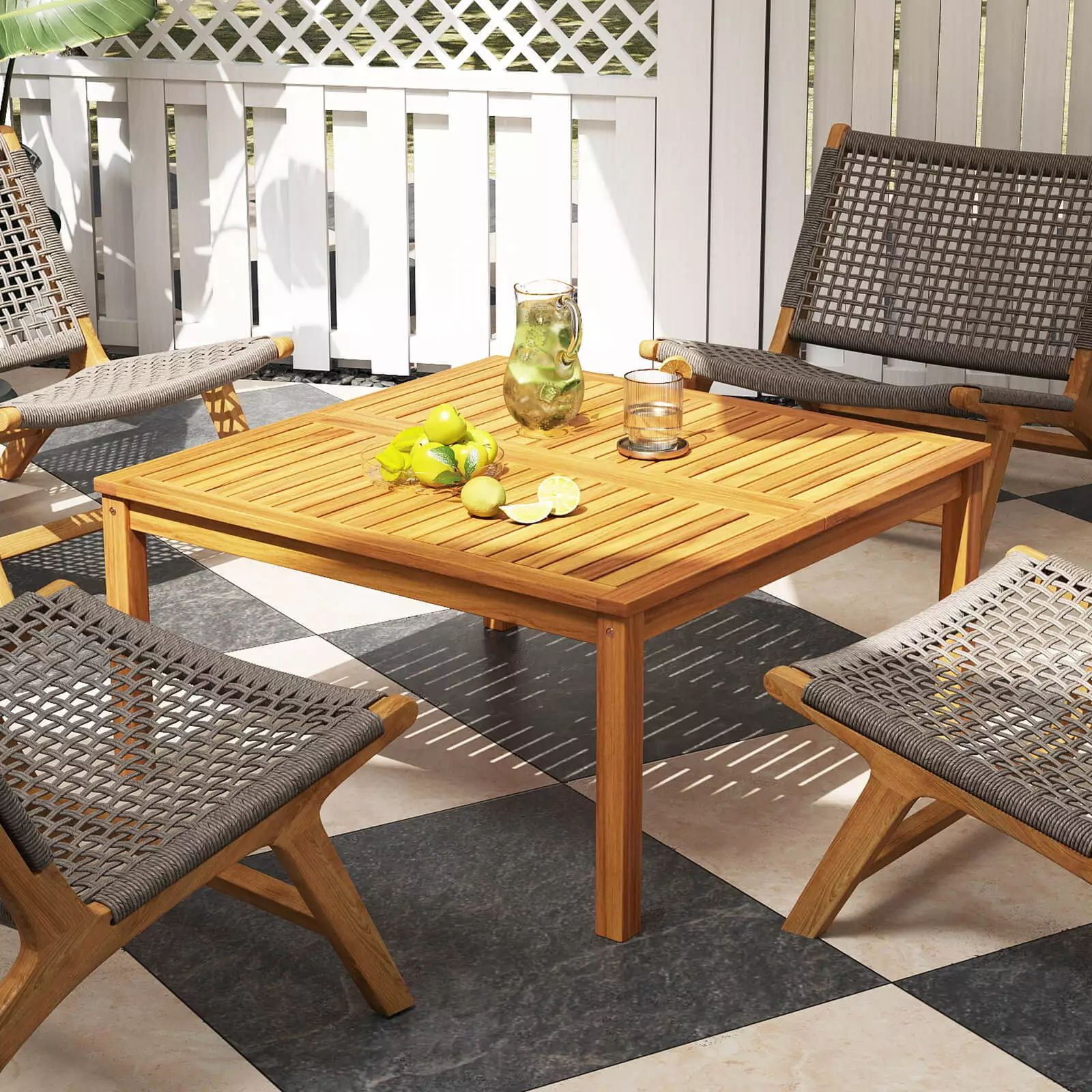 Harmijoy Outdoor Coffee Table, Acacia Wood Patio Table with Slatted Tabletop, Square Coffee Table for Outside Balcony, Garden & Poolside, Natural
