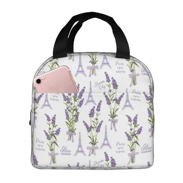 Easygdp Lavender Flowers Bolsa Térmica Premium - Tela Oxford Impermeable, Gran Capacidad, Bolsillo Frontal, Unisex para Trabajo, Escuela, Actividades al Aire Libre y Picnics