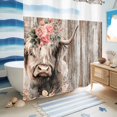 thumbnail image 5 of No Hook Shower Curtain, Spring Cow Floral Shower Curtains for Bathroom with See Through Top Window, Vintage Brown Wooden Farmhouse Waterproof & Washable Bath Curtain 66"x72", 5 of 9