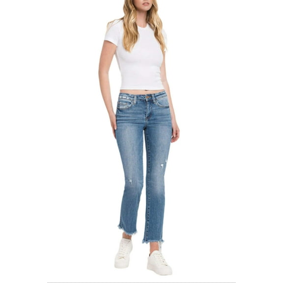 Flying Monkey - Mid Rise Distressed Hem Ankle Bootcut Jean - F5011