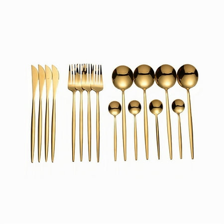 

16 Pieces Silverware Set with Steak Knives for 4 Stainless Steel Flatware Utensils Set Hand Wash Recommended - Gold