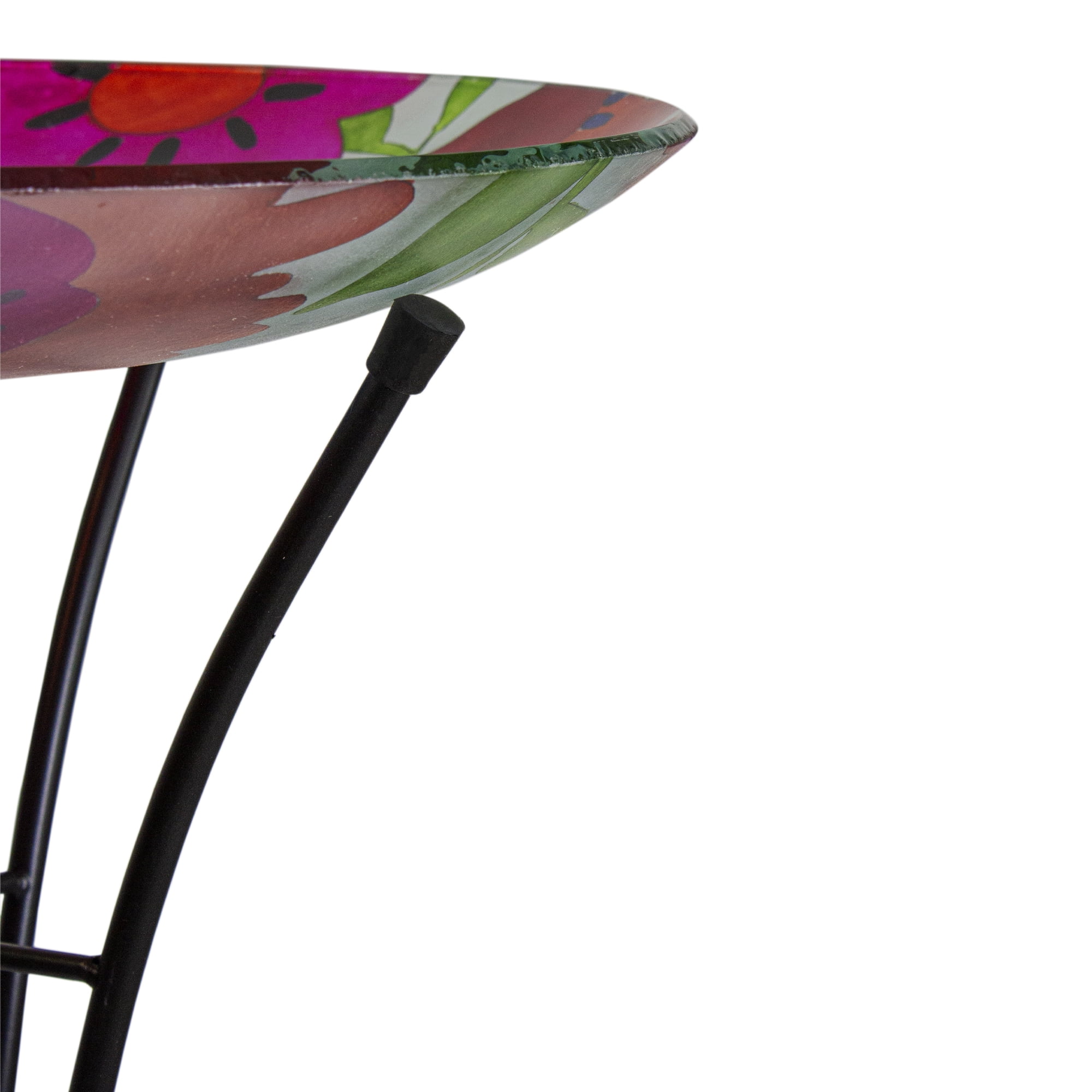 Northlight 18” Red and Blue Summer Flowers Hand Painted Glass Outdoor Patio Birdbath