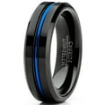 thumbnail image 2 of Metal Masters Mens Tungsten Wedding Band Black Ring Grooved Center Blue 6mm, 2 of 6