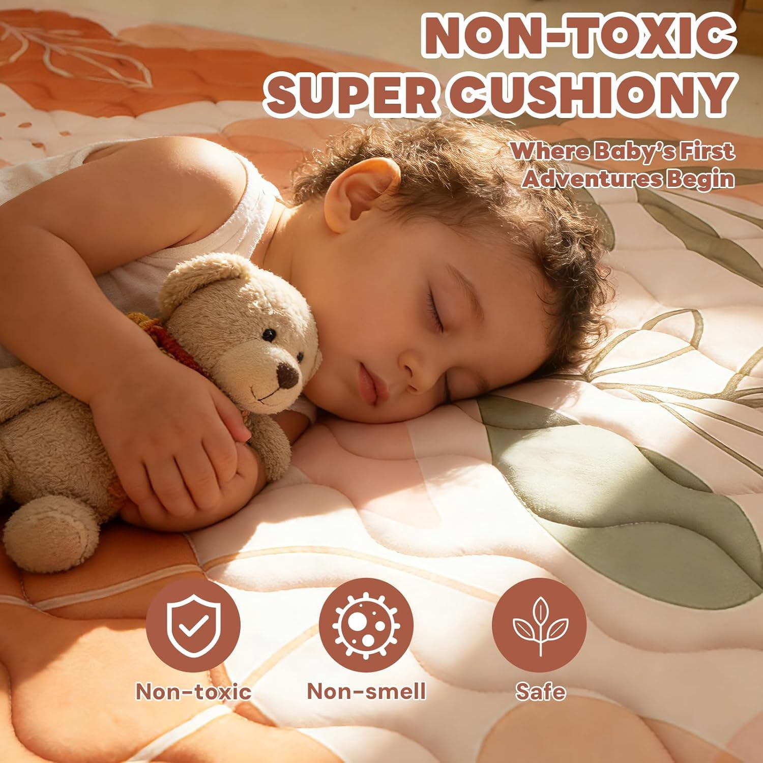 Baby Play Mat for Floor, 71'' x 59'' Thicken Foam Soft Padded Mat for Baby, Playpen Mat for Toddlers Infant Kids, Machine Washable, Non-Slip Bottom Safe for Crawling (Stone）