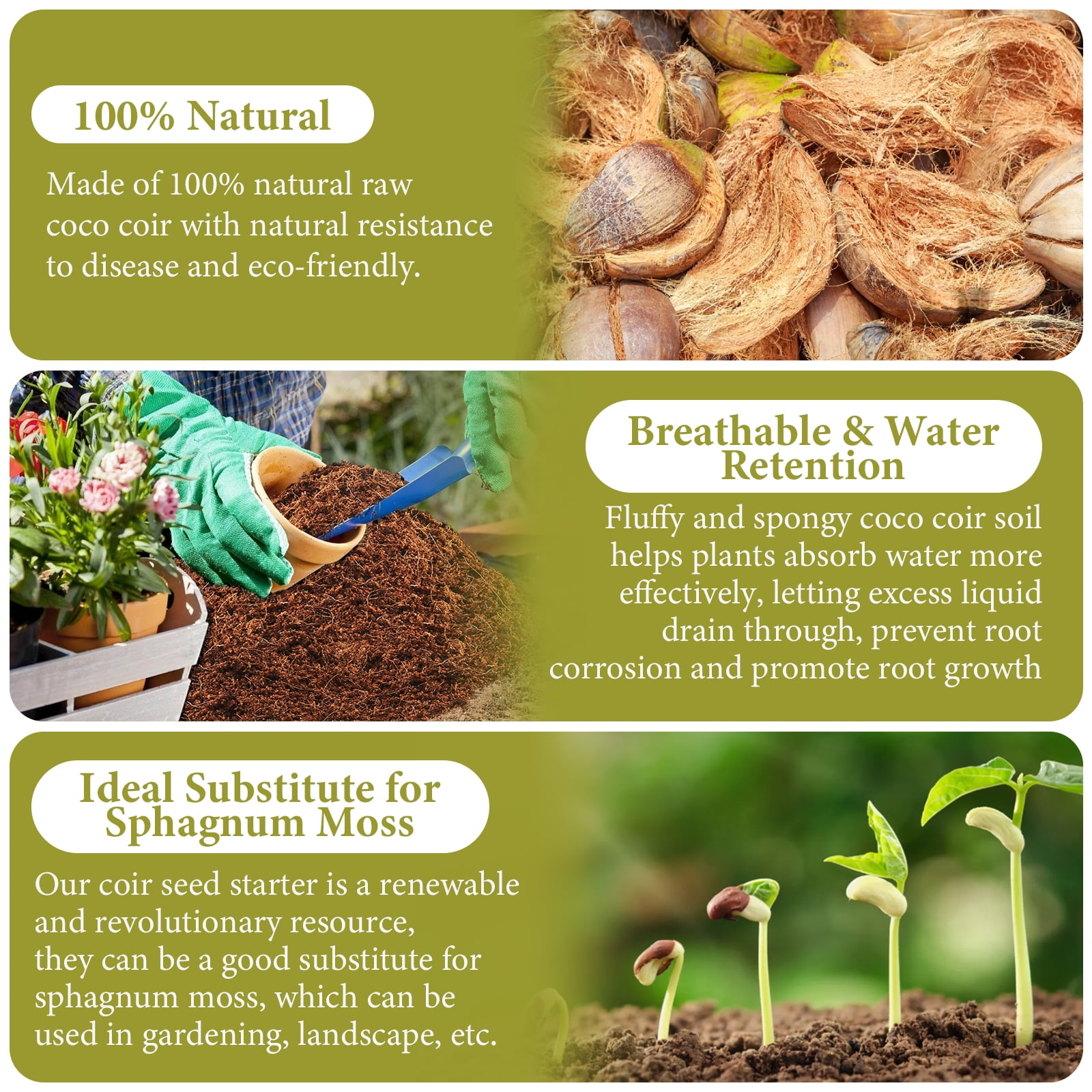 Pack of 1 Organic Coco Coir Bricks- 100% Natural Compressed Coco Peat Brick Coconut Fiber Substrate with Low EC& pH Balance, Coir Plant Soil Enhance Root Growth for Herbs, Flowers, House Plants