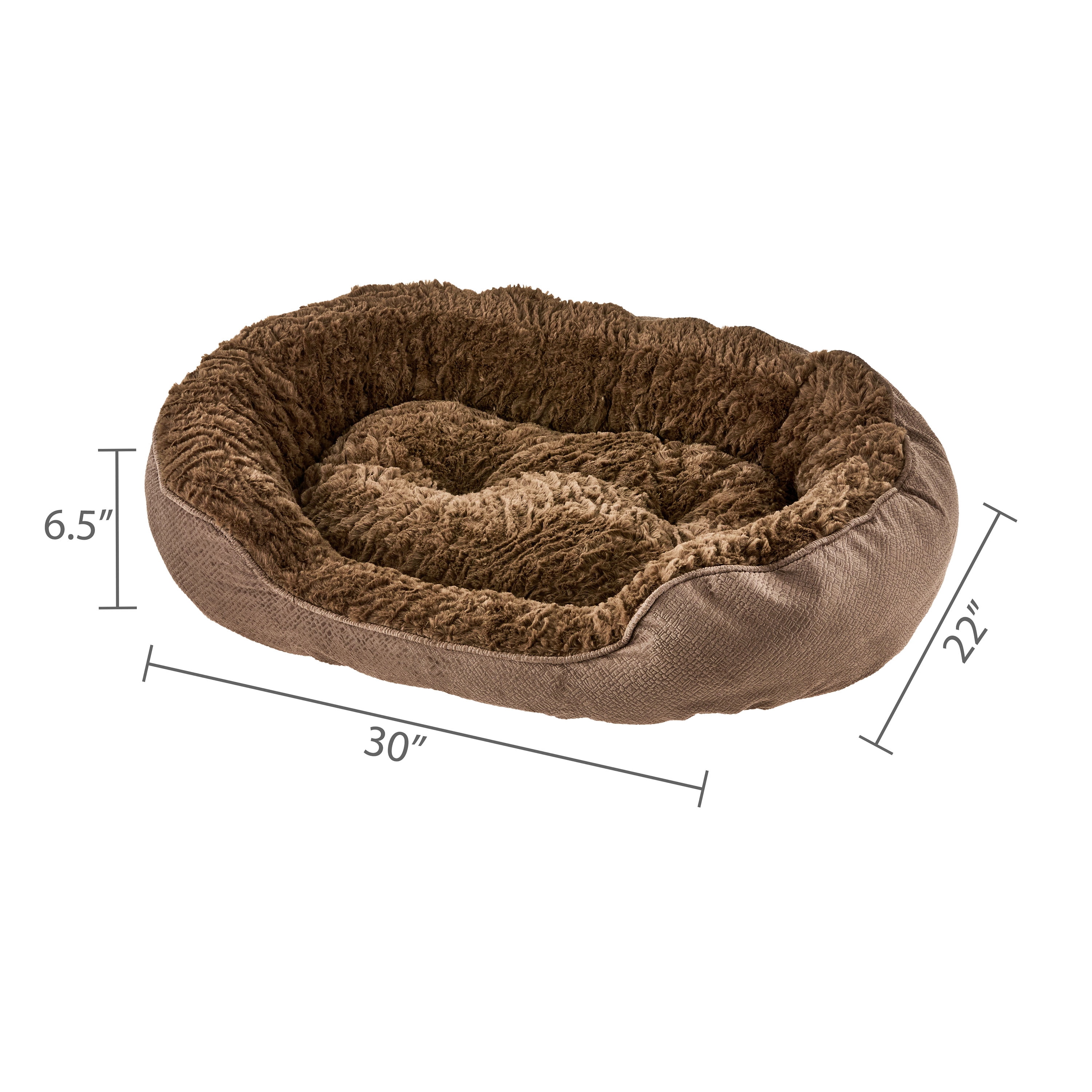 Vibrant Life Large Oval Cuddler Bolster Cat or Dog Bed, Brown, 32" x 42"