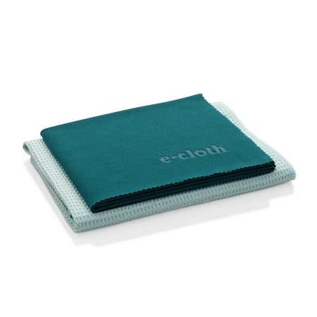 Green Countertop Wipes E-Cloth Window Cleaning Pack - 1 Waffle-Weave Glass Scrubbing Cloth and 1 Polishing Cloth - Green - 2 Cloth Set ()