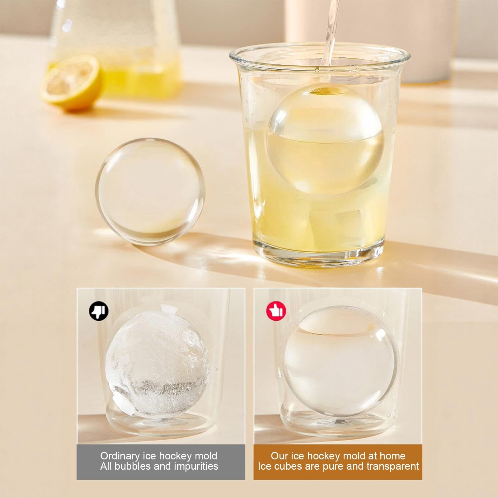 weibbin Ice Ball Maker With Lid Leakproof Flexible Freezer Mold Slow Melting Round Ice Ball For Whiskey Cocktails 6.1x5.7x3.66in