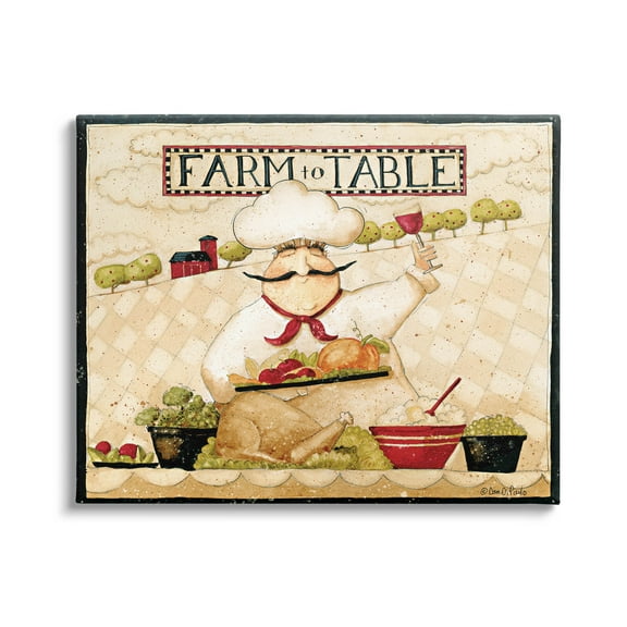 Farm to Table Vintage Chef Meal Food & Beverage Graphic Art Gallery Wrapped Canvas Print Wall Art
