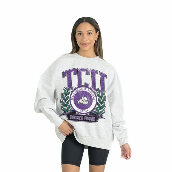 Women's Gameday Couture Gray TCU Horned Frogs Premium Fleece Drop Shoulder Oversized Pullover Sweatshirt