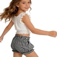 thumbnail image 3 of Girls Plaid Ruffled Bloomers, Elastic Waist Cute Gingham Shorts with Bow for Playdates and Casual Outings Black 120, 3 of 7