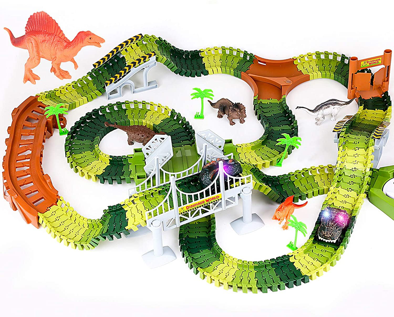 Dinosaur Race Car Track Set Toy Jurassic World Flexible Track Playset with 192 