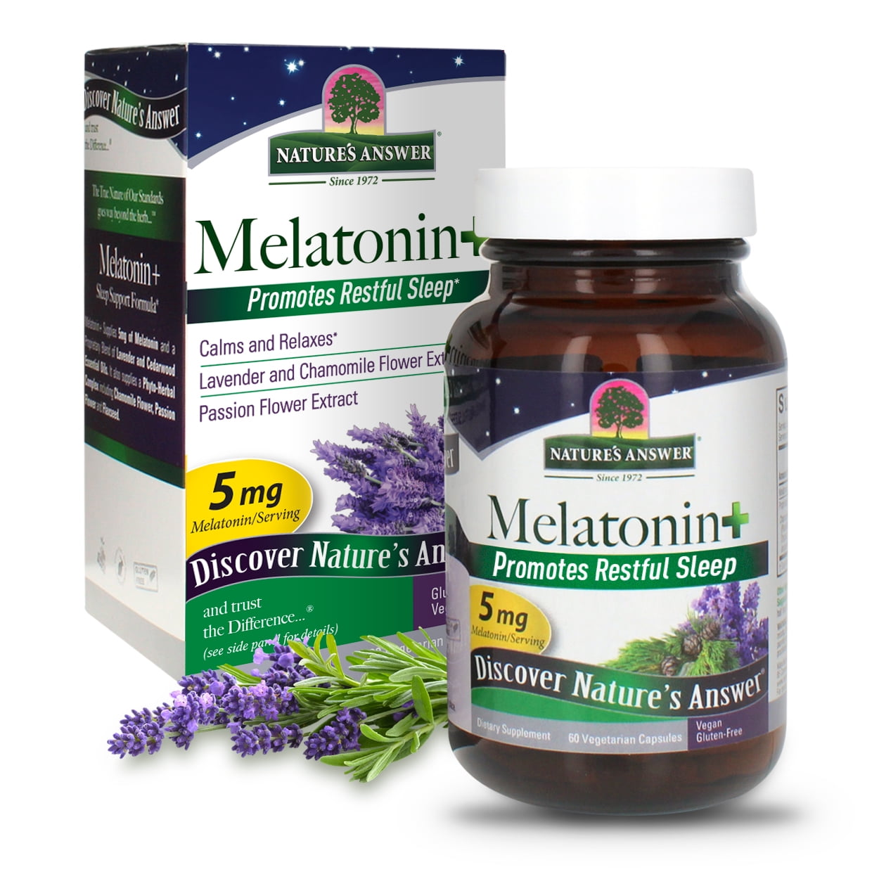Nature's Answer Melatonin+ Capsules, 60 Count, Promotes Restful Sleep, Melatonin Plus Essential Oils, Lavender Calms and Relaxes