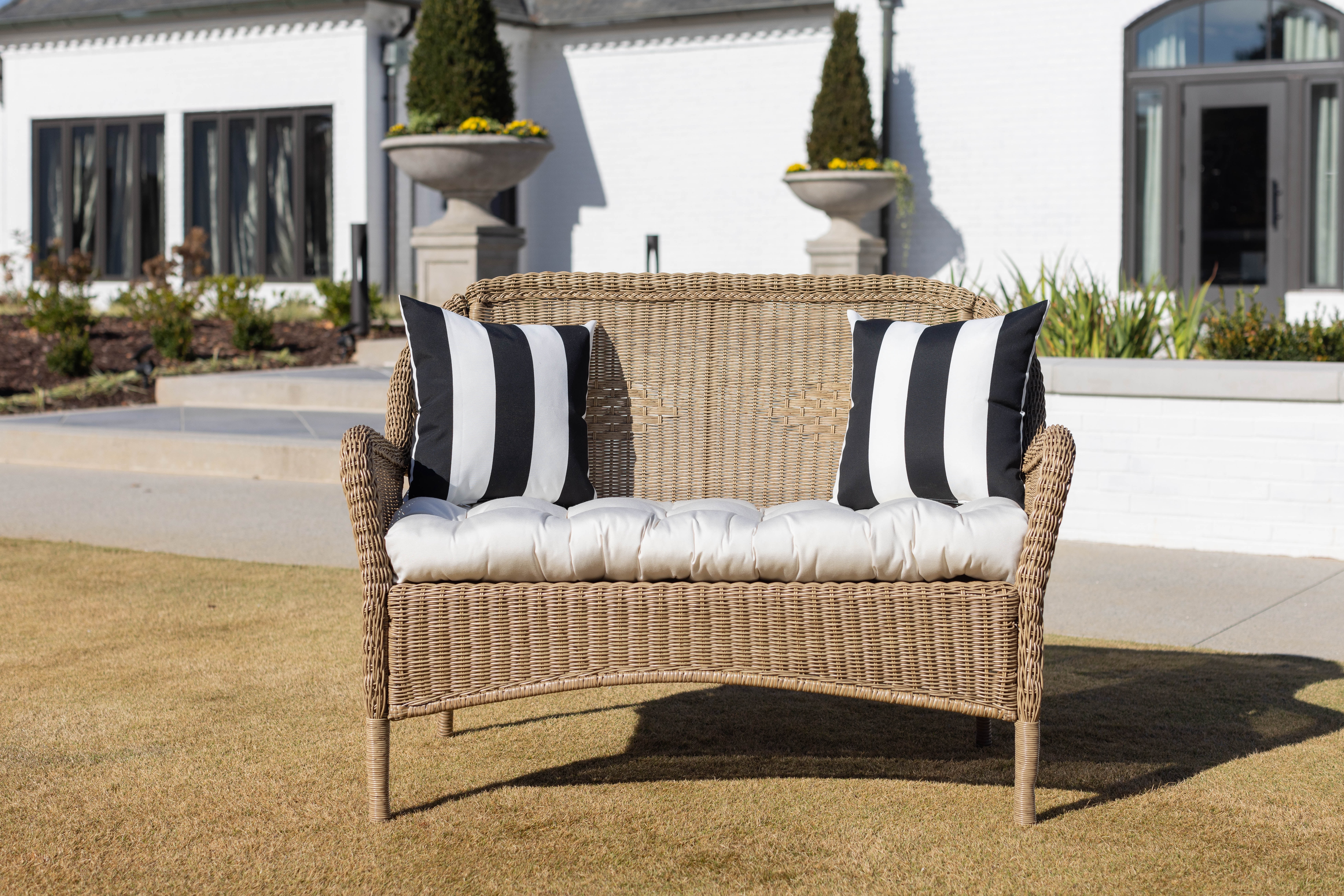 RSH Decor: 4 Square Throw Pillows | 17" x 17" | All-Weather Spun Fabric | Black & White Stripe