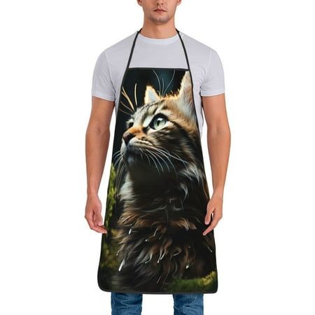 

Naloa 1Pack Adjustable Bib Apron Waterdrop Resistant Cooking Kitchen Aprons for Women Men Chef Realistic Style Cute Cat Print