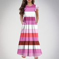 thumbnail image 2 of Mikilon Fashion Girls Color Striped Dress Size 6-12 Years Short Sleeves Round Neck Casual Dress, 2 of 5