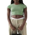 thumbnail image 1 of Women Short Sleeve Crop Tops Crew Neck Slim Fit Knitted Ribbed T-Shirts, 1 of 6
