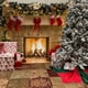 thumbnail image 5 of Fondo de fotografía con chimenea navideña, árboles de Navidad, medias, cajas de regalo, fondo para suministros de decoración para fiestas navideñas (2,4 x 1,8 m), 5 of 6