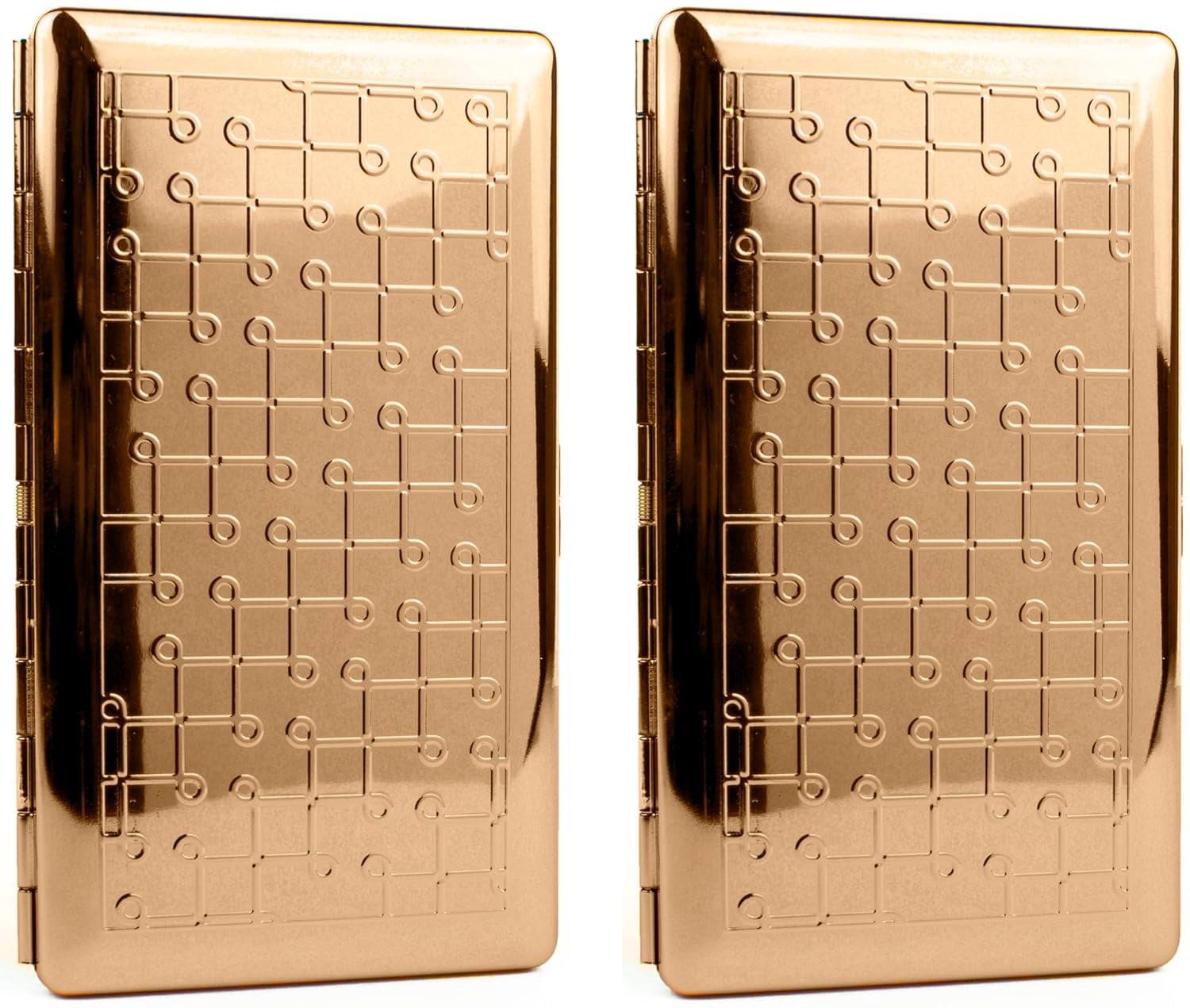 Set of 2 Metal-Plated 120s Compact Cigarette Case & Personal Mirror (Rose Gold Loops)