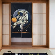 XMXT Japanese Noren Doorway Room Divider Curtain,Cartoon Floating Astronaut Restaurant Closet Door Entrance Kitchen Curtains, 34 x 56 inches