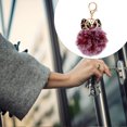 thumbnail image 4 of EeaseCA 1Pc Leopard Printed Ear Keychain Furry Ball Bag Pendant Gift Key Ring (Claret), 4 of 7