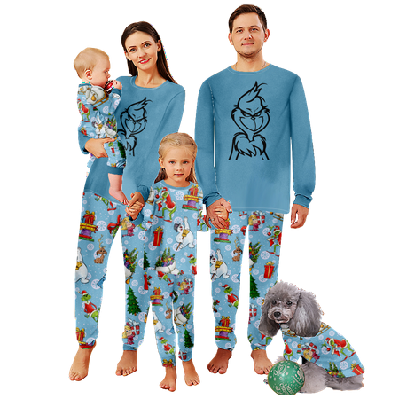 

FUNIER Family Matching Christmas Pajamas Cartoon Monster Print Baby-Kids-Adult-Pet Size 2 Pieces Top and Pants Bodysuits Unisex Pajamas Sets