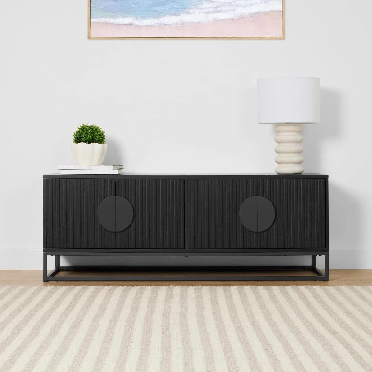 Anko Modern Ribbed Entmt Unit - Black