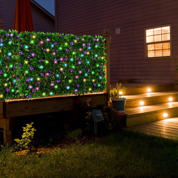 Expandable Fence with Solar Light String Stretchable Foliage Privacy Fence Faux Ivy Fence Panel Backdrop Decor for Garden Balcony Patio Backyard