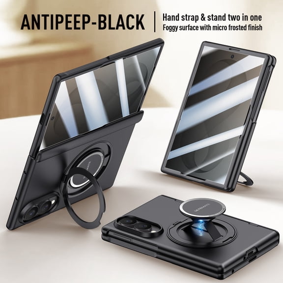 Sanwo for Samsung Galaxy Z Fold 8 Case, Shockproof Kickstand Cover with Built-in Screen Protector, 360° Rotating Ring Stand, Hinge & Camera Protection, Black