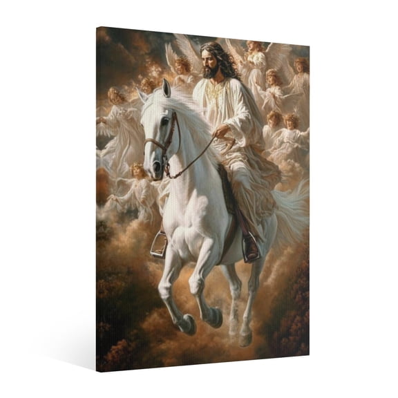  Vintage Jesus on horseback Canvas Wall Art Paint, Jesus Pictures Canvas Print Posters Wall Decor, Christian Christmas Wall Art Home Church Decor for Living & Prayer Room Bedroom Wall Decor Framed