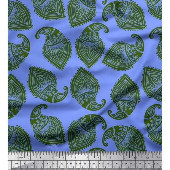 Soimoi Blue Cotton Jersey Fabric Green Paisley Printed Fabric 1 Yard 58 Inch Wide