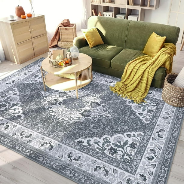 Grey 4x6 Area Rugs for Living Room, Machine Washable Low-Pile