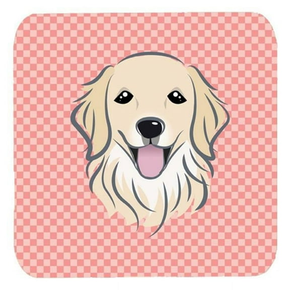 3.5 x 3.5 In. Checkerboard Pink Golden Retriever Foam Coasters, Set Of 4