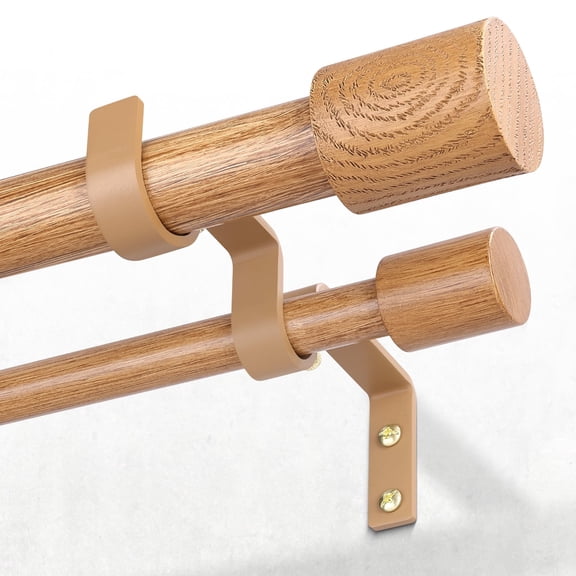 OLV Wood Double Curtain Rod,Boho Decorative Long Dual Curtain Rod 36-72",1" Adjustable Heavy Duty Rustic Farmhouse Window Drapery Rods