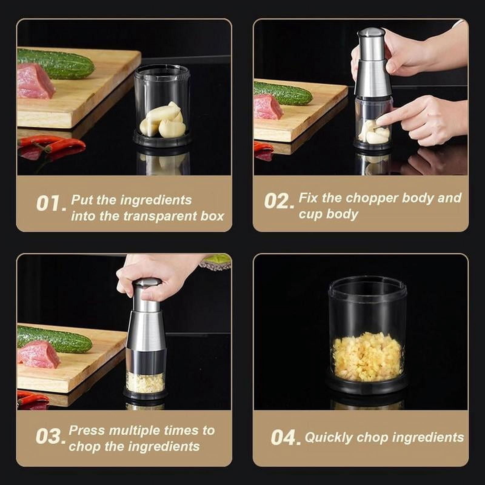 Manual Press Chopper Stainless Steel Garlic Press Mini Vegetable Cutter Dishwasher Safe Multifunctional Kitchen (1 pcs) Fruit Utensils
