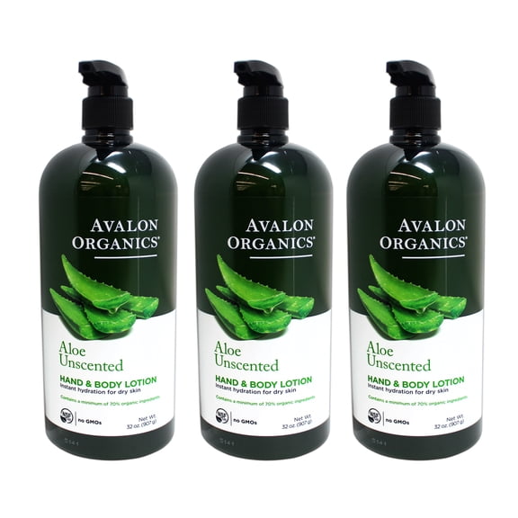 Avalon Organics Hand & Body Lotion for Dry Skin Aloe Unscented, 32 OZ - 3 Pack