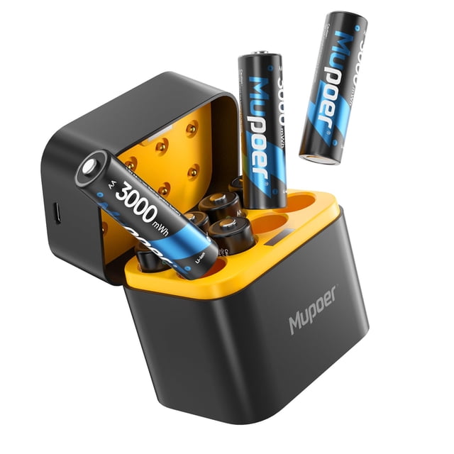 Pilas AA recargables Mupoer Lithium 3000 mAh, paquete de 8, más cargador