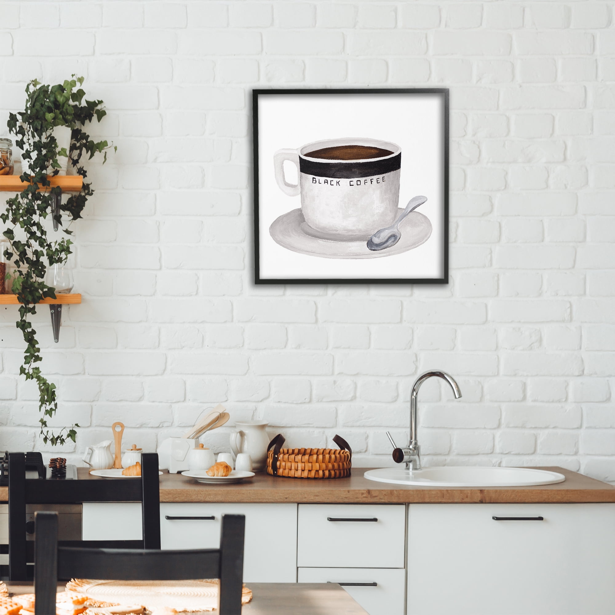 Stupell Industries Black Coffee Mug Black Framed Giclee Art, design by Elizabeth Medley