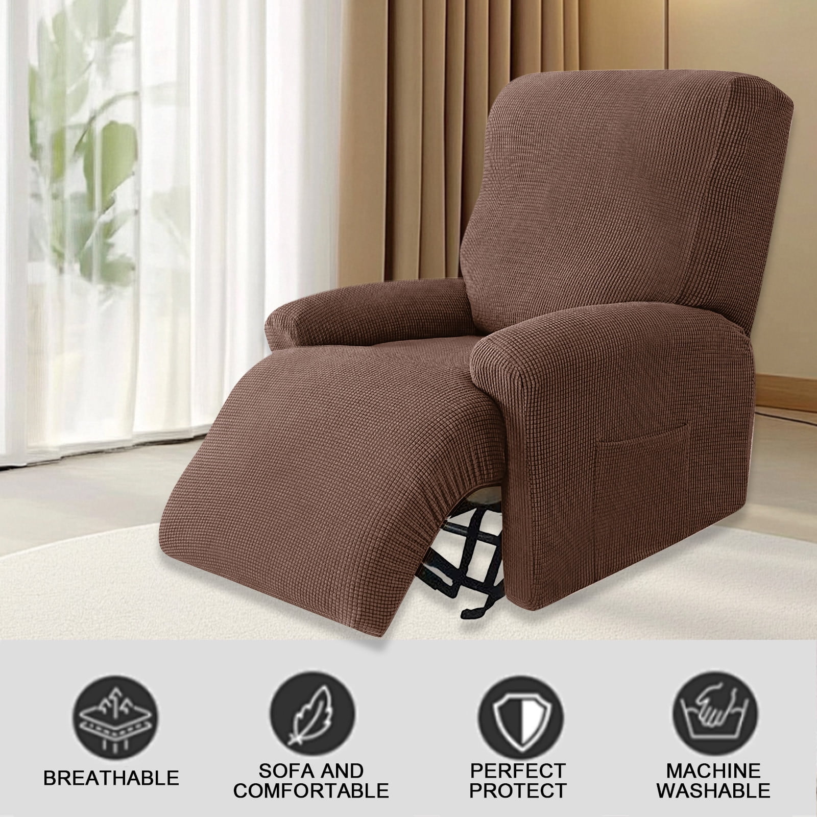 Thick Warm All Coverage Elastic Sofa Cover, Non Slip, Pet & Kid Friendly, Easy Care, 1-Piece, Available in Black, Gray, Coffee, Beige, Red