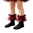 thumbnail image 2 of Yuaguia Girls Lace Trim Breathable Princess Dance Socks, Cute Ruffle Short Socks for Kids Daily Wear, Party Events, and Spring Dance Performance Accessories, Black 8-10 Years, 2 of 4