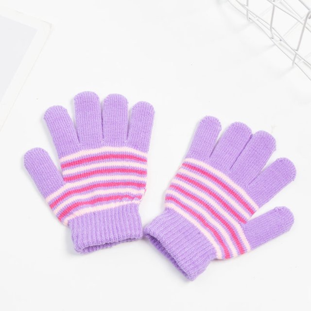 Guantes mágicos de punto con dedos completos y cálidos para invierno, guantes de punto acrílicos sencillos para niños de 4 a 8 años