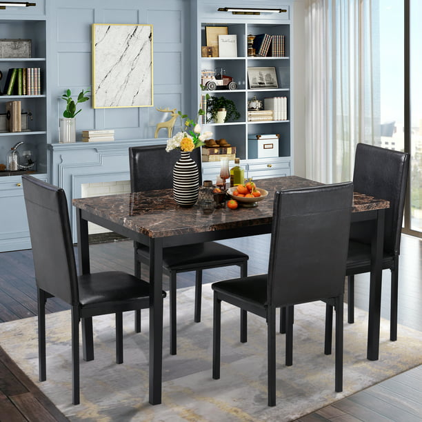 Kitchen Table And 4 Chairs Set 48 X, Black Wooden Dining Room Table And Chairs Set