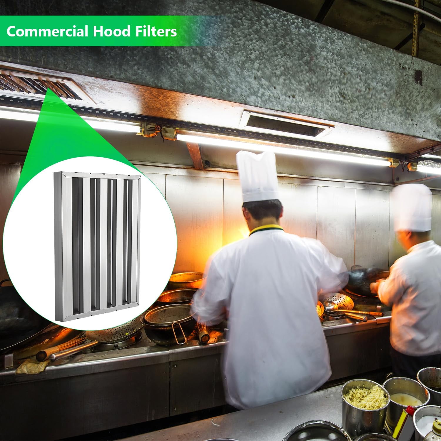 ChaoLink Commercial Hood Filters 19.5W x 15.5H Inch, 430 Stainless Steel 6 Grooves Range Hood Filter for Kitchen Exhaust Hoods, Pack of 6Silver