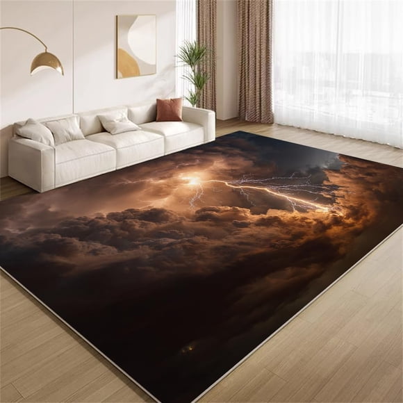 Nature Scenery Area Rugs, Lightning Storm Landscape Carpet, Washable Non Slip Low Pile Soft Rug for Living Room Bedroom Decor Mat 2x3ft
