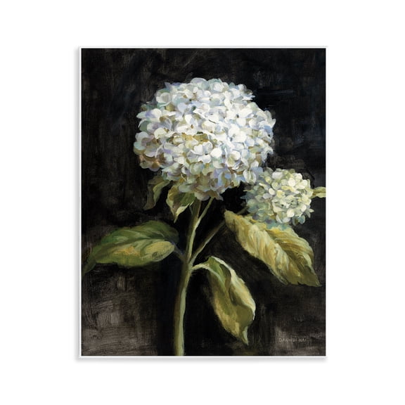 Stupell Industries Hydrangea on Black Plants & Flowers Painting Unframed Art Print Wall Art, 11 x 14