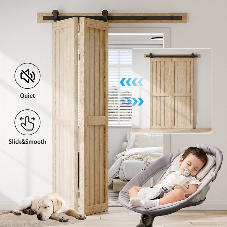 CCJH 3.5FT Bi-Folding Barn Door Hardware Kit, Frosted Heavy Duty